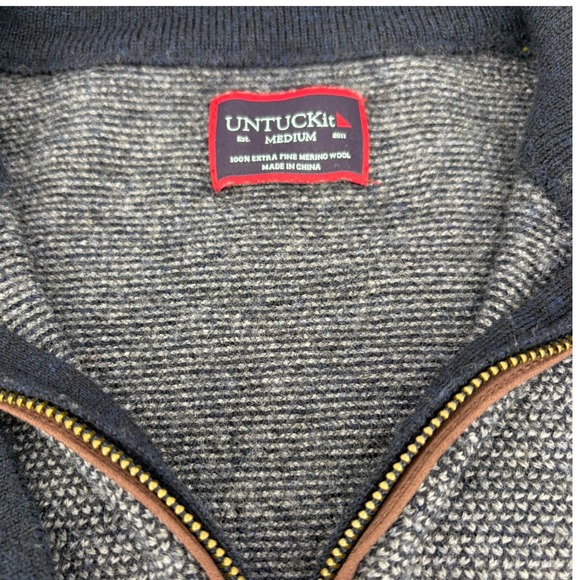 UNTUCKit Other - UNTUCKit Belguardo Jacquard 1/4 Zip M Sweater Medium Navy Extra Fine Merino WOOL